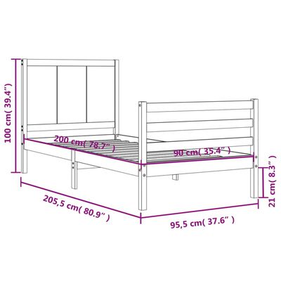 vidaXL Massivholzbett mit Kopfteil Honigbraun 90x200 cm