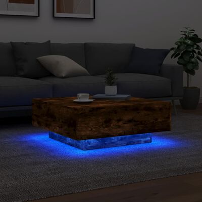 vidaXL Couchtisch mit LED-Leuchten Räuchereiche 80x80x31 cm