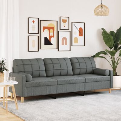 vidaXL Sofa 3-Sitzer mit Zierkissen Dunkelgrau 210 cm Stoff