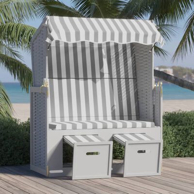 vidaXL Strandkorb mit Dach Poly Rattan und Massivholz Grau & Weiß