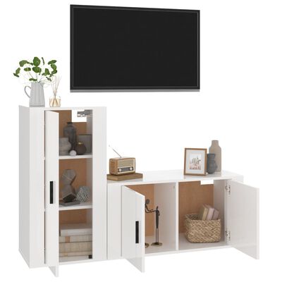 vidaXL 2-tlg. TV-Schrank-Set Hochglanz-Weiß Holzwerkstoff