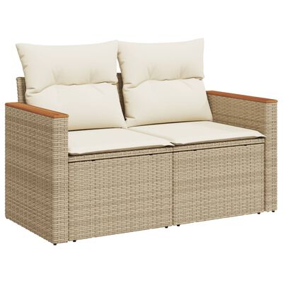 vidaXL 7-tlg. Garten-Sofagarnitur mit Kissen Beige Poly Rattan