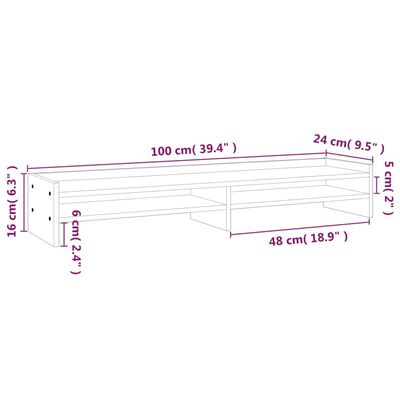 vidaXL Monitorständer 100x24x16 cm Massivholz Kiefer