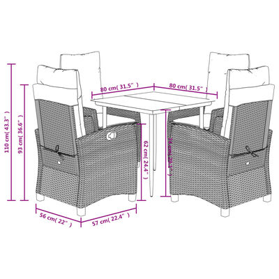 vidaXL 5-tlg. Garten-Essgruppe mit Kissen Braun Poly Rattan