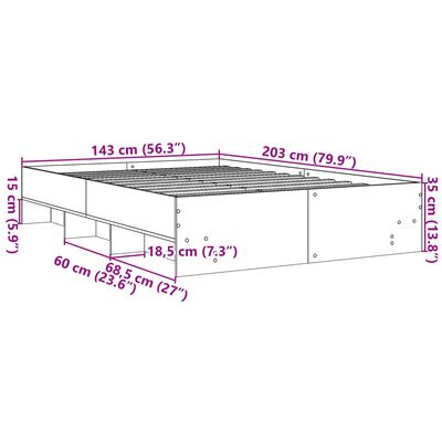 vidaXL Bettgestell ohne Matratze Sonoma-Eiche 140x200 cm Holzwerkstoff