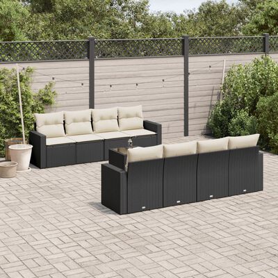 vidaXL 9-tlg. Garten-Sofagarnitur mit Kissen Schwarz Poly Rattan