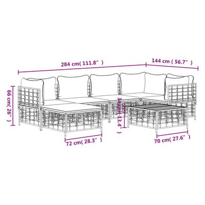 vidaXL 7-tlg. Garten-Lounge-Set mit Kissen Anthrazit Poly Rattan