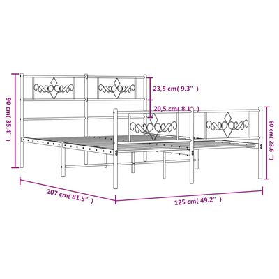 vidaXL Bettgestell mit Kopf- und Fußteil Metall Schwarz 120x200 cm