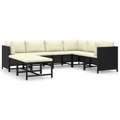 vidaXL 8-tlg. Garten-Lounge-Set mit Kissen Poly Rattan Schwarz