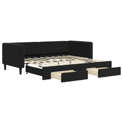 vidaXL Tagesbett Ausziehbar mit Schubladen Schwarz 90x190 cm Samt