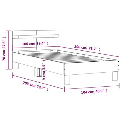 vidaXL Bettgestell mit Kopfteil Grau Sonoma 100x200 cm Holzwerkstoff