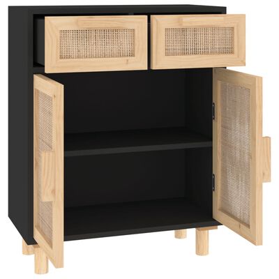 vidaXL Sideboard Schwarz 60x30x75cm Massivholz Kiefer und Natur-Rattan