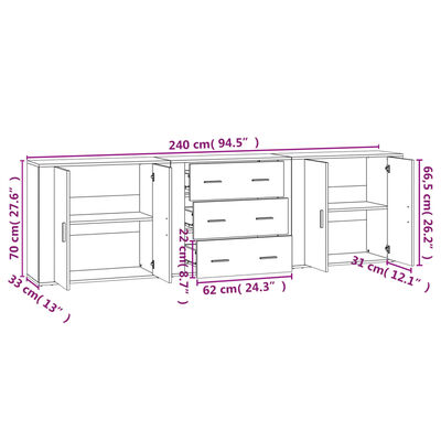 vidaXL Sideboards 3 Stk. Räuchereiche Holzwerkstoff