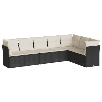 vidaXL 7-tlg. Garten-Sofagarnitur mit Kissen Schwarz Poly Rattan