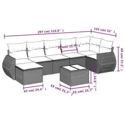 vidaXL 8-tlg. Garten-Sofagarnitur mit Kissen Beige Poly Rattan