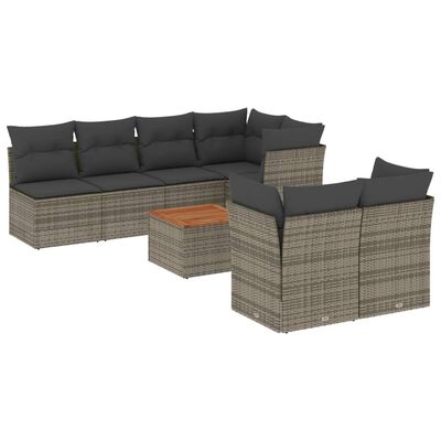 vidaXL 8-tlg. Garten-Sofagarnitur mit Kissen Grau Poly Rattan