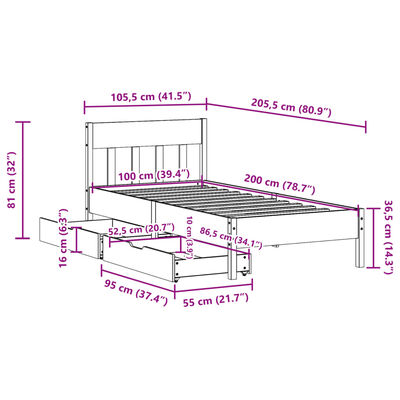 vidaXL Massivholzbett ohne Matratze Weiß 100x200 cm Kiefernholz