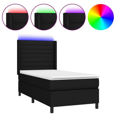 vidaXL Boxspringbett mit Matratze & LED Schwarz 90x190 cm Stoff