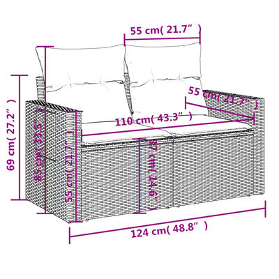 vidaXL 14-tlg. Garten-Sofagarnitur mit Kissen Schwarz Poly Rattan