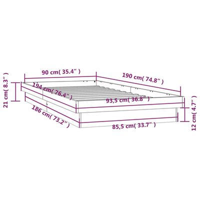 vidaXL Massivholzbett mit LEDs 90x190 cm