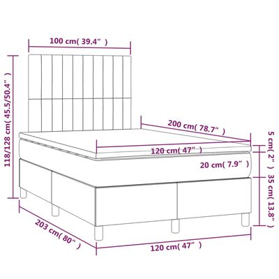 vidaXL Boxspringbett mit Matratze & LED Hellgrau 120x200 cm Samt