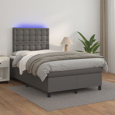 vidaXL Boxspringbett mit Matratze & LED Grau 120x200 cm Kunstleder