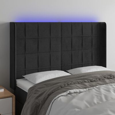 vidaXL LED Kopfteil Schwarz 147x16x118/128 cm Samt