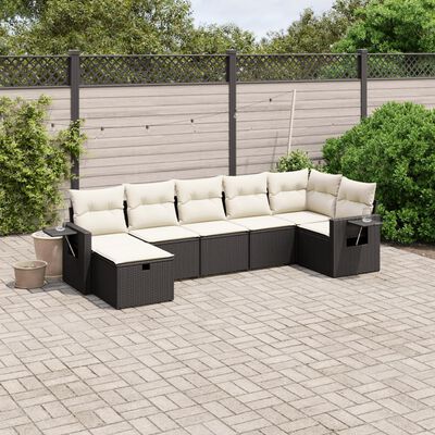 vidaXL 7-tlg. Garten-Sofagarnitur mit Kissen Schwarz Poly Rattan