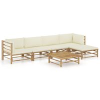 vidaXL 6-tlg. Garten-Lounge-Set mit Cremeweißen Kissen Bambus