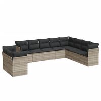 vidaXL 10-tlg. Garten-Sofagarnitur mit Kissen Hellgrau Poly Rattan