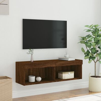 vidaXL TV-Schrank mit LED-Leuchten Braun Eichen-Optik 100x30x30 cm