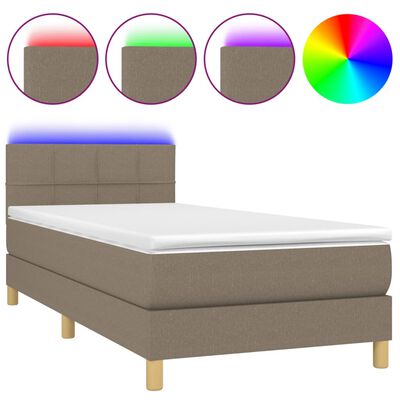 vidaXL Boxspringbett mit Matratze & LED Taupe 90x200 cm Stoff