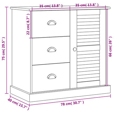 vidaXL Sideboard mit Schubladen VIGO 78x40x75 cm Massivholz Kiefer