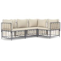 vidaXL 4-tlg. Garten-Lounge-Set mit Kissen Anthrazit Poly Rattan