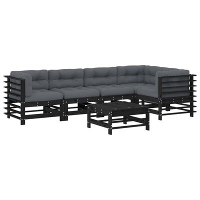 vidaXL 6-tlg. Garten-Lounge-Set mit Kissen Schwarz Massivholz