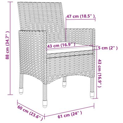 vidaXL 7-tlg. Garten-Essgruppe mit Auflagen Poly Rattan und Glas