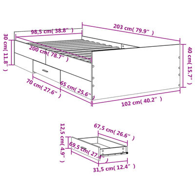 vidaXL Bettgestell mit Schubladen Sonoma-Eiche 100x200cm Holzwerkstoff