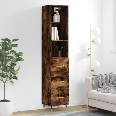 vidaXL Highboard Räuchereiche 34,5x34x180 cm Holzwerkstoff