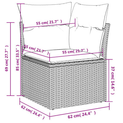 vidaXL 5-tlg. Garten-Sofagarnitur mit Kissen Grau Poly Rattan