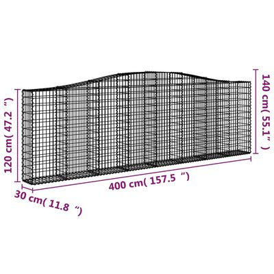 vidaXL Gabionen mit Hochbogen 25Stk. 400x30x120/140cm Verzinktes Eisen