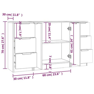 vidaXL Sideboards 3 Stk. Betongrau Holzwerkstoff