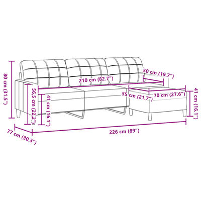 vidaXL 3-Sitzer-Sofa mit Hocker Dunkelgrau 210 cm Stoff