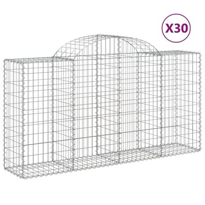 vidaXL Gabionen mit Hochbogen 30 Stk 200x50x100/120cm Verzinktes Eisen