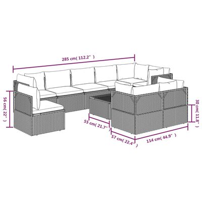 vidaXL 10-tlg. Garten-Lounge-Set mit Kissen Grau Poly Rattan