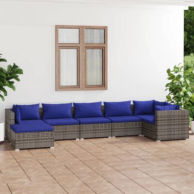 vidaXL 7-tlg. Garten-Lounge-Set mit Kissen Poly Rattan Grau