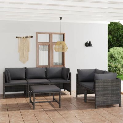 vidaXL 6-tlg. Garten-Lounge-Set mit Kissen Poly Rattan Grau