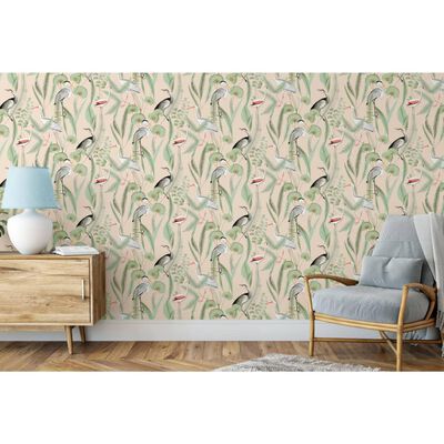 DUTCH WALLCOVERINGS Tapete Flamingo Creme und Mintgrün