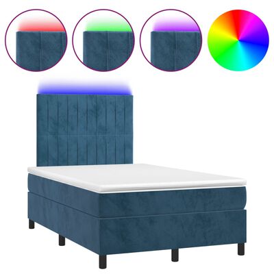 vidaXL Boxspringbett mit Matratze & LED Dunkelblau 120x200 cm Samt