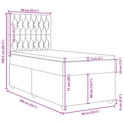 vidaXL Boxspringbett mit Matratze Hellgrau 90x200 cm Stoff