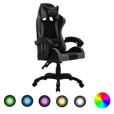 vidaXL Gaming-Stuhl mit RGB LED-Leuchten Grau und Schwarz Kunstleder